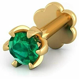 14k Yellow Gold Plated Round Simulated Green Emerald Nose Screw Piercing Stud - Picture 1 of 3