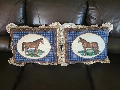 复古手工绗缝面板马术手工 2 枕头 14X17 — 第 1/4 张图片