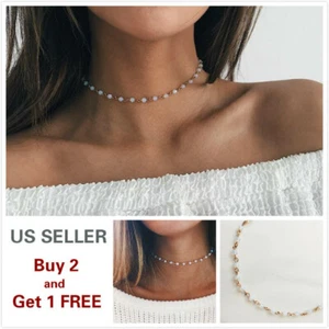 Choker Metal Gold Silver Necklace Beads Chain Collar Women Dress Jewelry B* - Picture 1 of 3