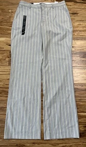 Banana Republic Woman’s Logan Curvy Fit Linen Blend Stripe Pants Gray Size 8 NEW - Picture 1 of 8
