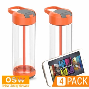 4 x ORANGE/Clear Sports 700ml TRITAN Water Bottle GYM Running + Phone Holder - Picture 1 of 4