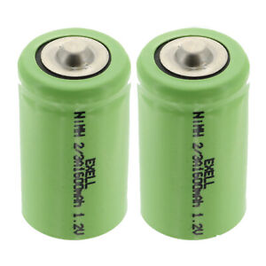 2-PACK Exell 2/3A 1600mAh 1.2V NIMH Rechargeable Button Top Batteries
