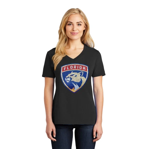Women's   Florida Panthers Spangles ladies v neck T shirt lots of sparkle Cover