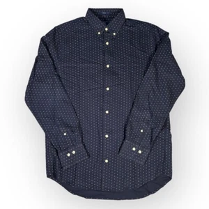 Gant Poplin Shirt Mens Medium 15 3/4" Blue Regular Fit Geometric Noughts Crosses - Picture 1 of 11