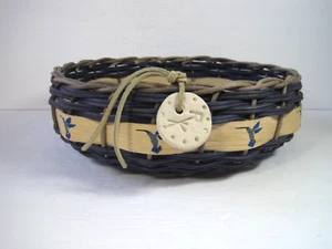 Hand Made  Wicker Rattan  Basket Woven Birds Bowl Basket 10.5" D - Picture 1 of 5