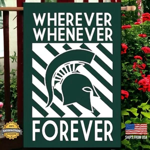 "Bandera de casa de los espartanos de la Universidad Estatal de Michigan 29x43 ""Dondequiera que sea para siempre" - Imagen 1 de 9