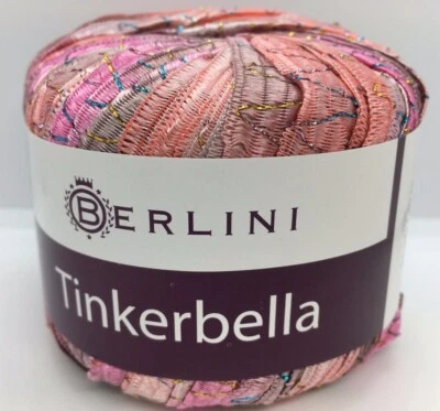 Tinkerbella Berlini Wide Ribbon Yarn #14 Rosalita -Pinks Beige Brown Glitter 50g - Image 1 of 4