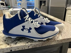 Men’s Under Armor Leadoff Mid Baseball Cleat, Royal Blue White, Size 14 Great  - Picture 1 of 5