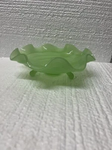 Fenton Jadite Wide Rib Footed Bowl Green Art Glass Vintage 1930s - Picture 1 of 7