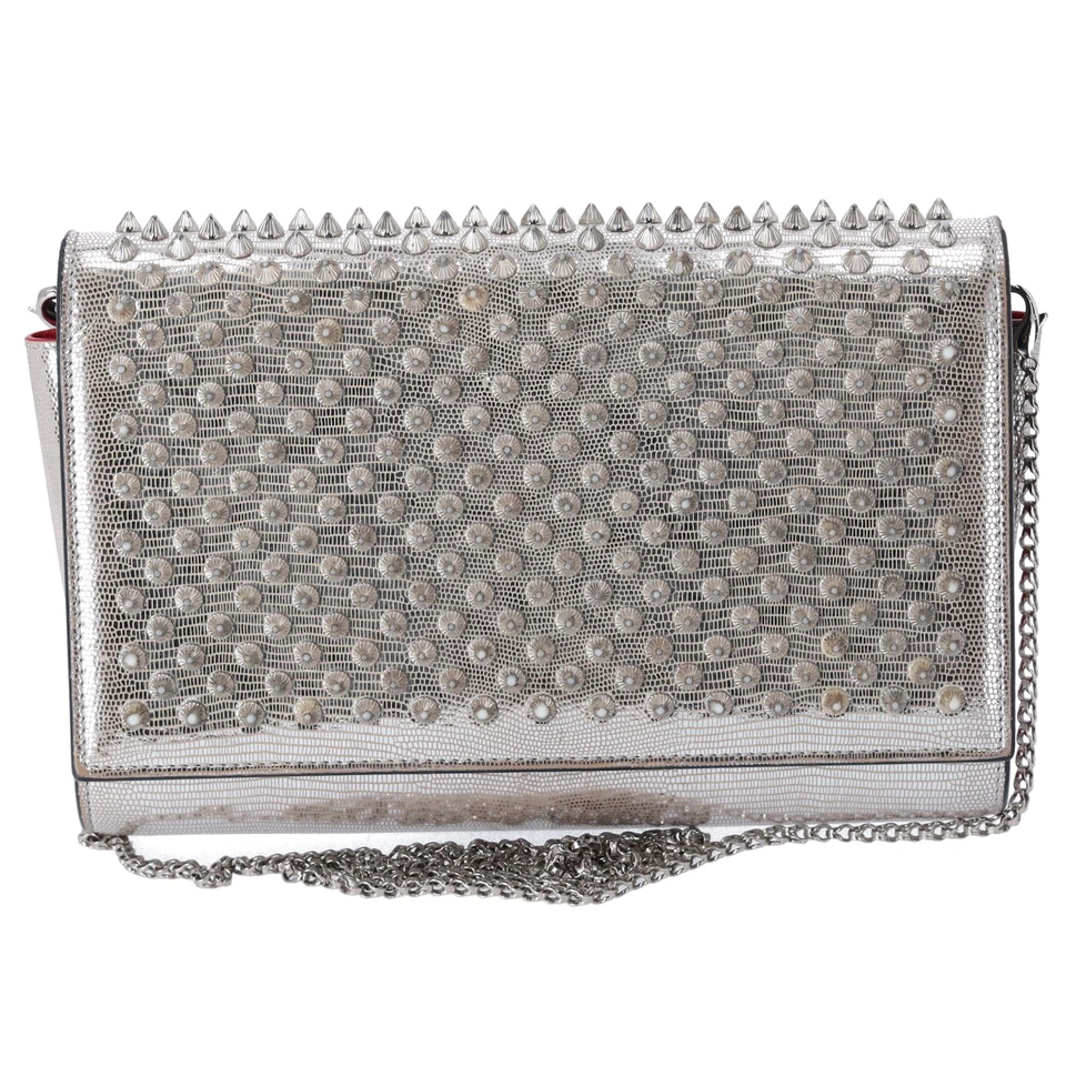 Christian Louboutin Paloma Clutch Chain Crossbody Bag Silver Leather Studded - Image 1 of 4