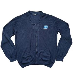 USPS Postal Service Cardigan Sweater XL Tall Cobmex Navy Zip Front Knit - Picture 1 of 8
