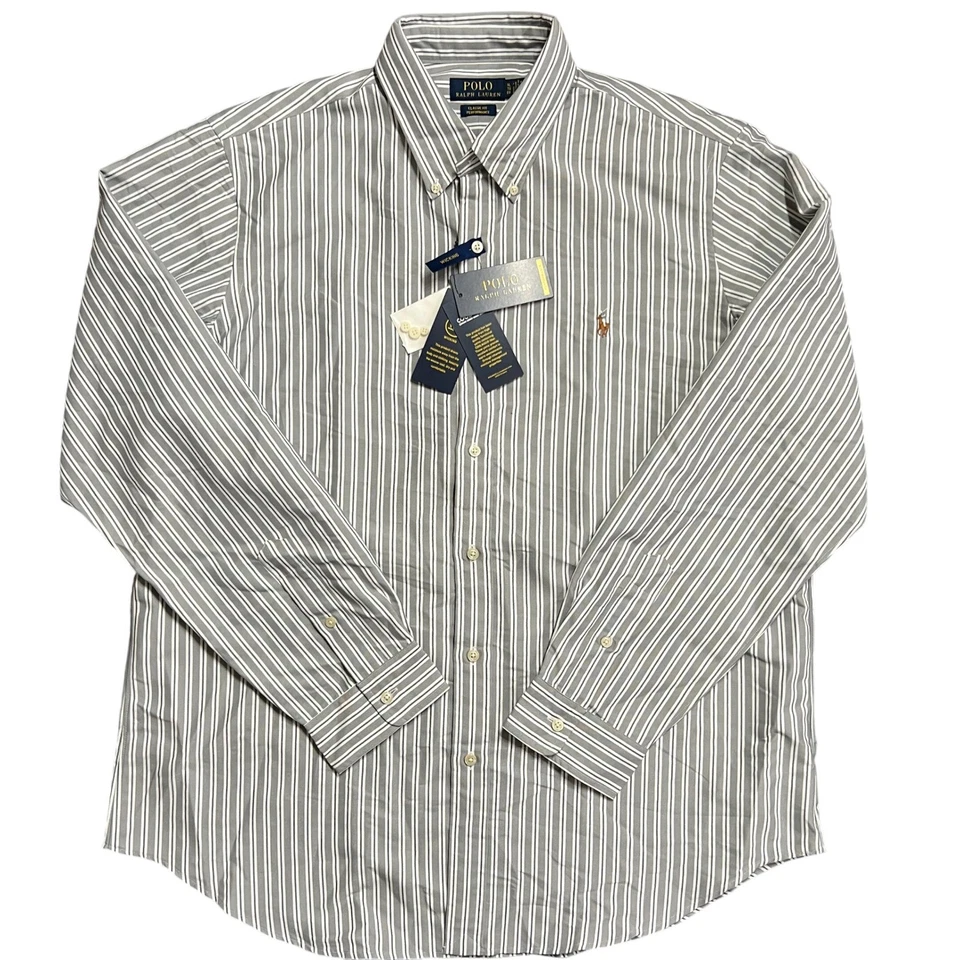 Nuevo Polo Ralph Lauren Para Hombres Calce Clásico Rendimiento Absorbente Rayas Camisa de Vestir XL Foto 1 de 4