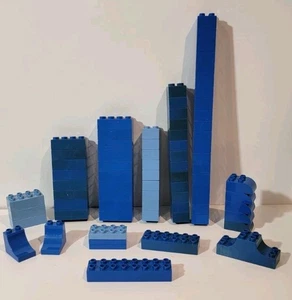 LOT of 71 DUPLO Blue Blocks Lego Bricks 2x2, 2x3, 2x4 2x8, 2x4X.5, Curved, Arch - Picture 1 of 8