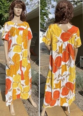 Vestido hawaiano vintage tela texturizada muu muu groovy psicodélico aloha mujer OS Foto 1 de 4
