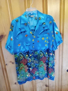 In Gear Ozean Wasser Fisch Delfin Koralle Grafik weiches Hawaii Herren Hemd Large - Bild 1 von 11