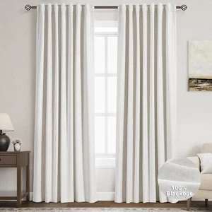 Cream Linen Blackout Curtains 84 inch Length 2 Panels Set for Bedroom Thermal... - Picture 1 of 8