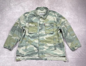 Levi’s Hi Lo Camo Shirt Jacket Womens 1X Green Camo Canvas Raw Hem Print Pocket - Picture 1 of 19