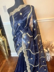 Neuer indischer Designer Organza Spiegel Arbeit Sari Partykleidung, Hochzeit - Bild 1 von 10
