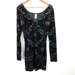 Free People Dark Floral Velvet Burnout Bodycon Mini Dress L Whimsygoth Clubbing - Bild 1 von 12