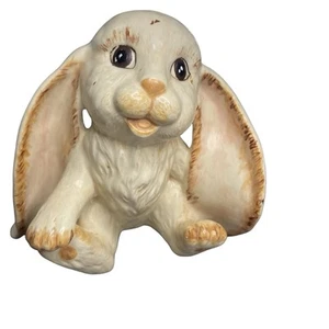 Bunny Rabbit Long Ears Ledge Sitter Ceramic Ivory Color 7" High Easter Vintage - Picture 1 of 7