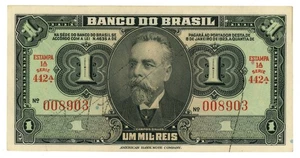 1923 Brasilien Banco do Brasil 1 Mil Reis Schein P-110B vz/au Range (64987) - Bild 1 von 2