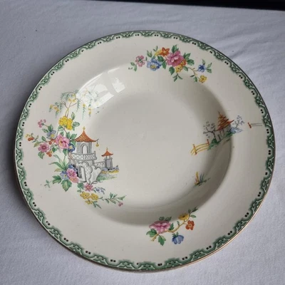2x Vintage Sampson Bridgwood Semi-Porcelain Plates Chinoiserie Floral Castle 9" - Image 1 of 4