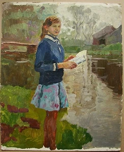 Ukrainian Soviet Oil Painting girl Children - Picture 1 of 4