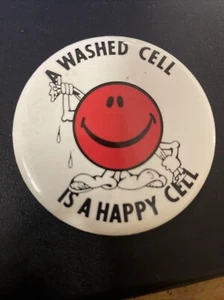 Vintage A Washed Cell Is A Happy Cell Pin Button Red Blood Cell Wash Rare 24023 - Picture 1 of 2