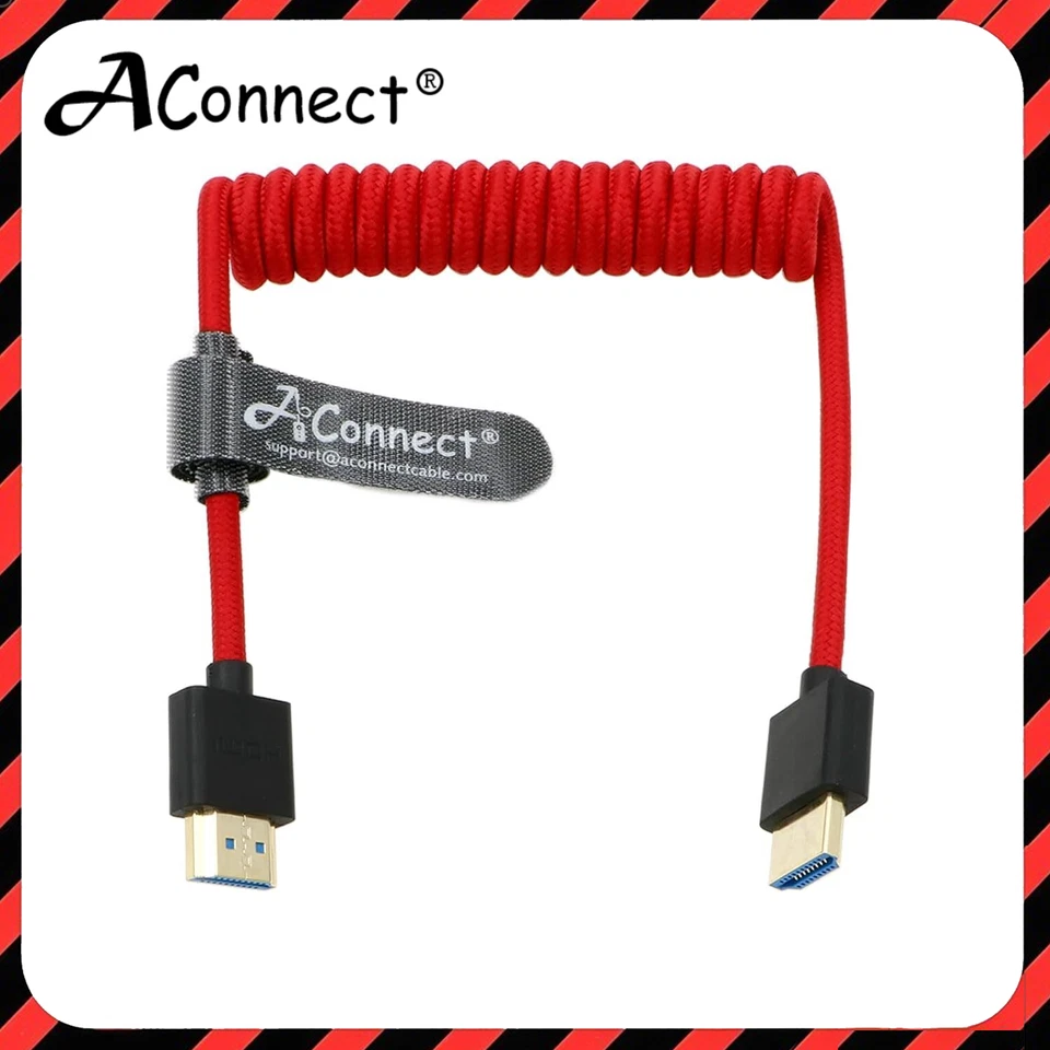 ALVIN'S CABLES 8K 2,1 Spiral HDMI Kabel 60Hz 4K 120Hz 48Gbps Atomos Ninja V Portkeys BM5 Rot