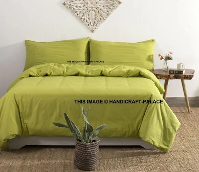 Neon Green Bedding Cover Set Indian Handmade Pure Cotton Bed Sheet Bedroom Decor - Image 1 of 4
