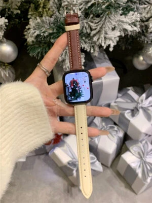 Pulsera con correa delgada de cuero de cordero para Apple Watch Series 8 7 6 5 4 Ultra Foto 1 de 4