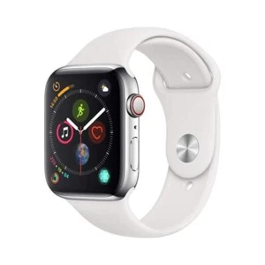 Apple Watch Series 4 Cellular, 44mm Silver Stainless Steel Case White Sport Band - Zdjęcie 1 z 3