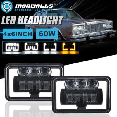 Par de faros LED 4x6" señal de giro DRL alto/bajo para Plymouth Caravelle 1979-1989 Foto 1 de 4