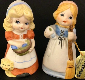 ADORABELLES BELLS VINTAGE JASCO GIRLS CAT 1970'S LOT OF 2 PORCELAIN - Picture 1 of 7
