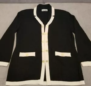 Cardigan maglione maglia Sanremo By Laura nero bianco orlo bottoni oro vintage taglia M - Foto 1 di 14