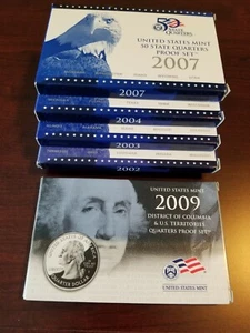 2000 2002 2003 2004 2007 STATE Quarter 2009 DC & US Territories PROOF Box & COA  - Picture 1 of 12