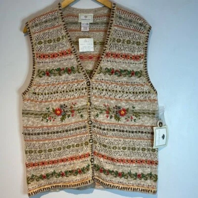 Rare NWT vintage Susan Bristol embroidered beaded sweater vest size large - Image 1 of 4