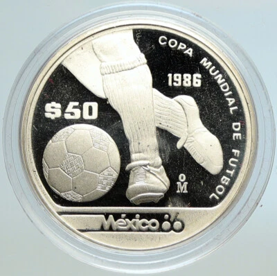 Moneda de 50 pesos de plata PRF de fútbol de la Copa Mundial de la FIFA 1985 MÉXICO 1986 i105600 Foto 1 de 3