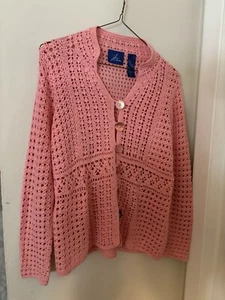 J.H. Collectibles LG Button-Down Pink Crocheted Cardigan - Picture 1 of 6