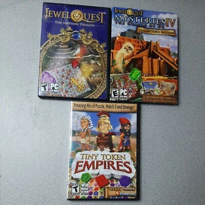 Jewel Quest PC Games Lot of 3 Mysteries IV  Sapphire Dragon Tiny Token Empires - Image 1 of 4