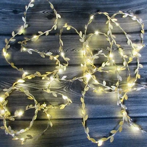 Metallic Gold Leaf Fairy Lights - battery. 2m - 10m sizes. Handmade to order. - Picture 1 of 13