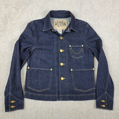 Chaqueta de mezclilla True Religion para mujer L azul lavado oscuro desgastado Y2K grunge Foto 1 de 4