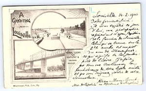 Tarjeta postal privada Louisville Kentucky vistas Canal Locks Indiana Bridge 1900 - Imagen 1 de 2