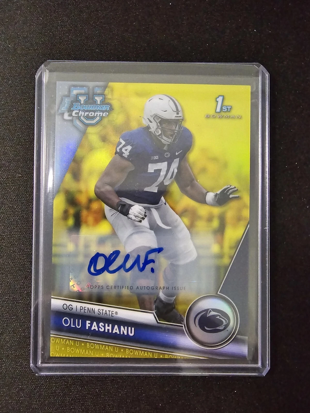 Olu Fashanu 2023 Bowman Chrome U Yellow Auto 75/75 Penn State 1st