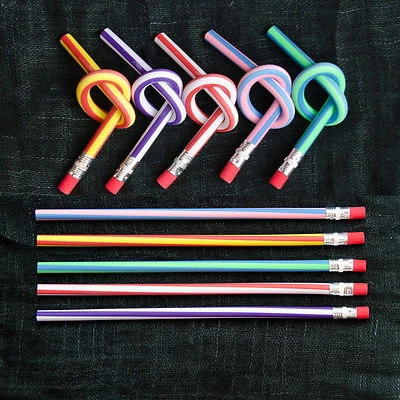 5 x Biegsame Bleistifte + Radiergummi Flexibel Kinder Geburtstag Party Gag