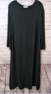 Vestido midi Eileen Fisher 100 % seda gris oscuro texturizado manga larga lazo trasero L Foto 1 de 4