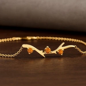 14K Solid Gold Citrine Chain Bracelet – November Birthstone Jewelry # 1003 - Picture 1 of 22