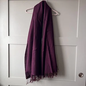 Kenzo Scarf Womens One Size Wool Fringe Made In Belgium Purple Embroidered Wrap - Picture 1 of 13