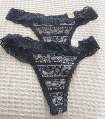 2 NWT SO Brand Cotton & Lace "Striped Bandana) Large Thongs GORGEOUS! - Image 1 of 4