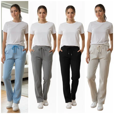 WOMENS OPEN HEM JOGGING BOTTOMS JOGGERS FLEECE TROUSERS LADIES TRACKSUIT PANTS - Image 1 of 4